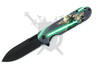 Jedi Master Tribute assisted opening knife with Yoda graphic aluminum handle and black drop point blade open front view.