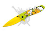 Twin-Tail Velocity assisted opening knife with yellow drop point blade open front view.