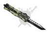Reverse view of Stealth Grid Quick-Deploy OTF automatic knife showing pocket clip and Tanto blade