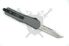 Reverse view of Armed Force Tactical Grey Heavy Duty Line Deployment OTF Automatic Knife 10-929TGYP showing pocket clip and satin Tanto blade.