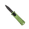 CobraTec OTF 952 Gen II OD Green Automatic Knife with Stonewashed D2 Double Edge Full Serrated Blade - Front View