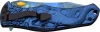 Closed rear view of the Masters Collection Medusa knife showing the black pocket clip and detailed embossed blue aluminum handle.
