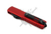 Microtech UTX-70 Gen IV red OTF knife closed showing reversible black titanium pocket clip – rear view
