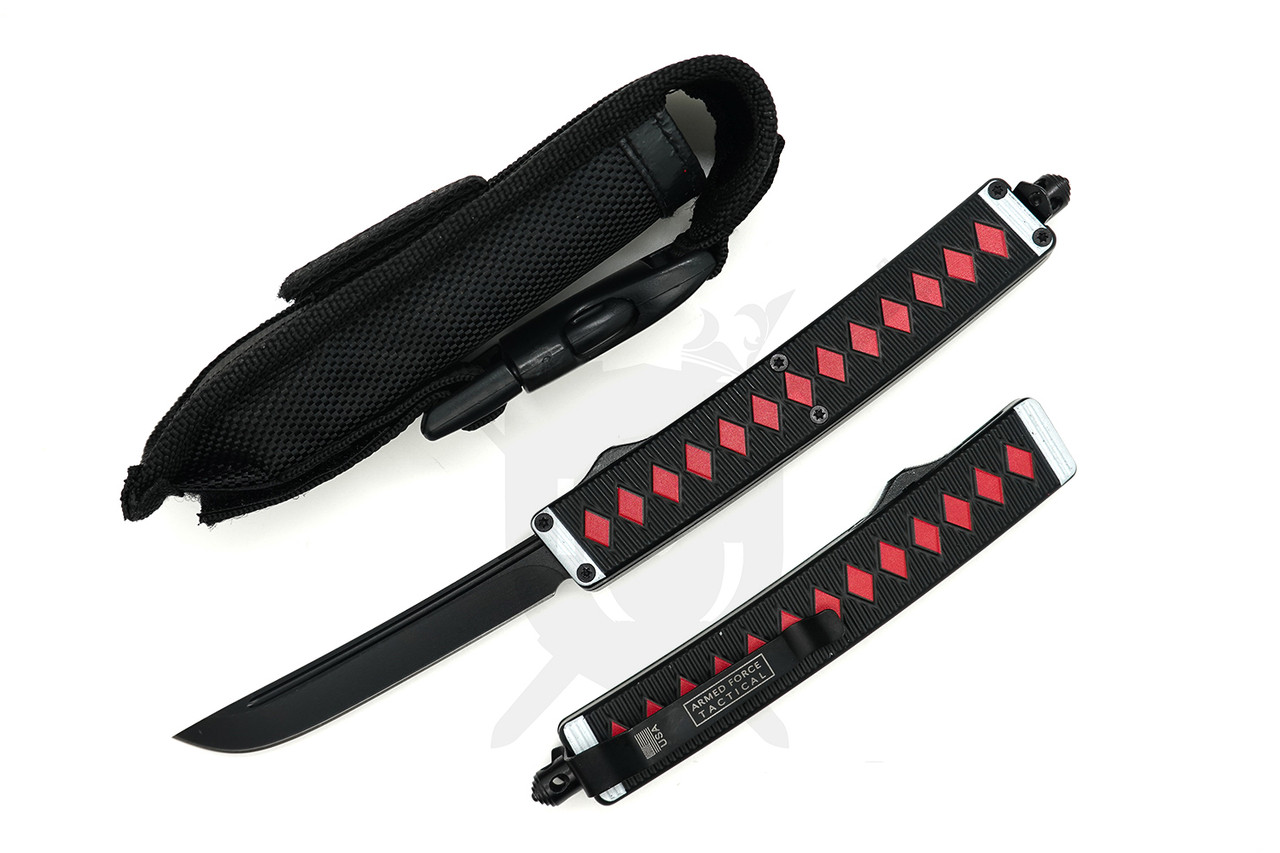 Katana Weave Double-Action OTF Knife – Black/Red | Samurai