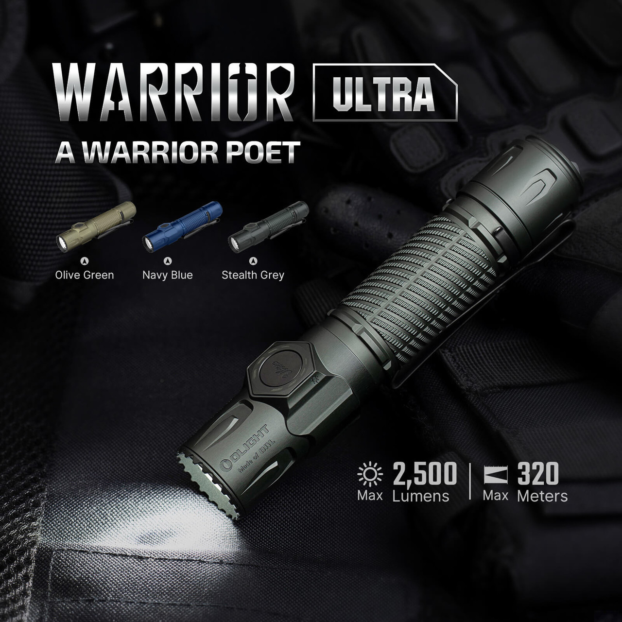 Olight Warrior Ultra Stealth Grey 2500 Lumens Tactical Flashlight