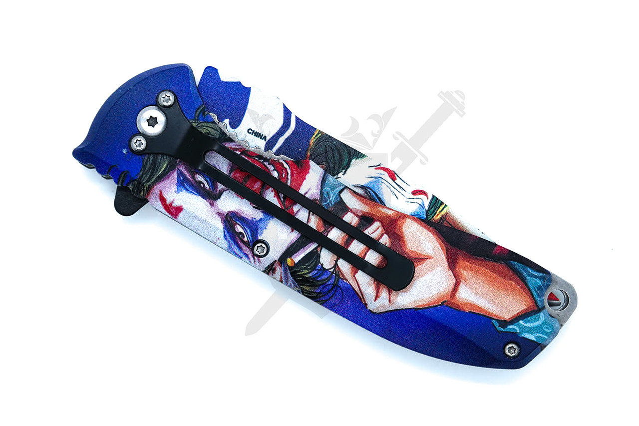 Chaos Grin Tanto Spring Assisted Folding Knife – Joker Comic Style