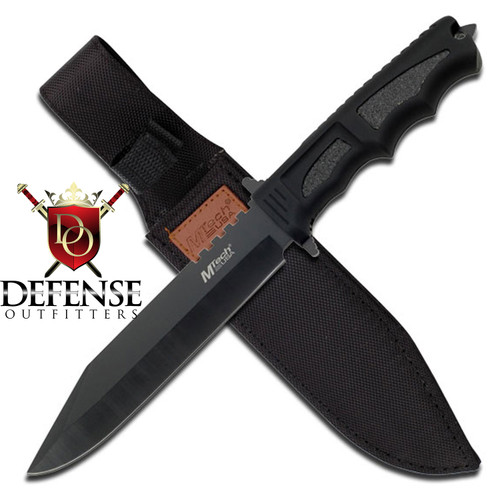 MTech USA Tactical Black Non Slip Grip Handle Black Blade Fixed Knife Plain Edge