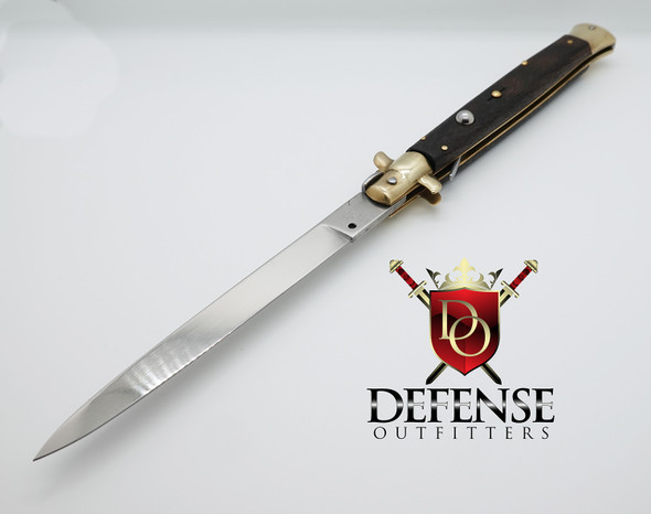 INOX Italian 13" Vintage Santos Wood J Inox Stiletto Switchblade Side-Open Push Button Knife