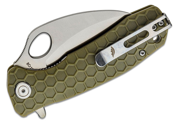 HB1133 Honey Badger Claw Serrated Flipper Knife Medium 8Cr13Mov Green