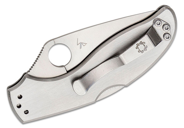 Spyderco UpTern Folding Knife - Satin Partial Serrated Blade, Stainless Steel Handles