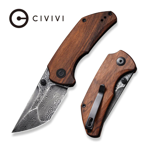 CIVIVI Thug 2 Thumb Stud Knife Wood Handle (2.69" Damascus Blade)