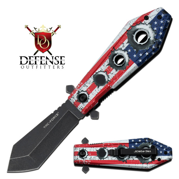 Tactical Evolution Stonewash Spring Assisted Folding Knife with US Flag Graphic