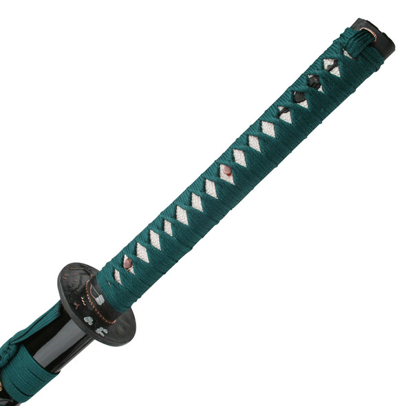 Hand Forged Samurai Sword Full Tang with Turquoise Cotton Wrapped Handle By Blades USA