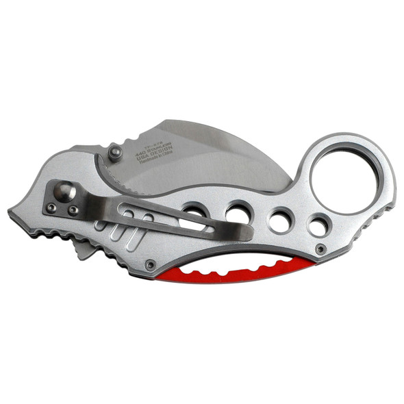 Tac-Force Knife Spring Assisted Karambit Silver with Red Handle Stainless Blade