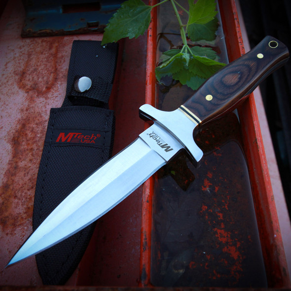 MTech Fixed Blade Dark Wood Handle Double Edge Knife