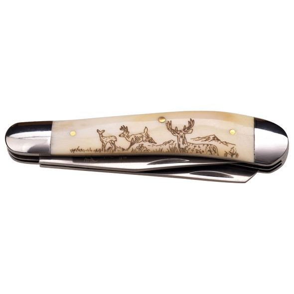 Elk Ridge Deer Folding Ox Bone Knife Gentleman's Trapper Double Blade