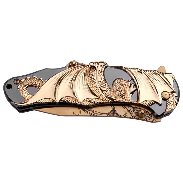Masters Collection Spring Assisted Gold Dragon Mirror Polished Knife