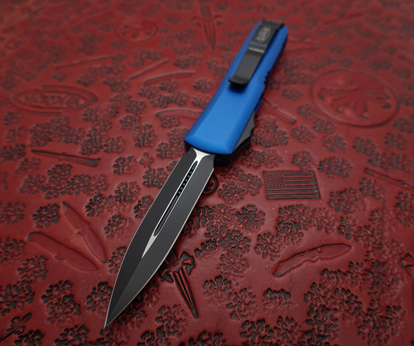 Microtech UTX-85 Automatic OTF Blue Handle Double Edge Tactical Black Dagger Blade