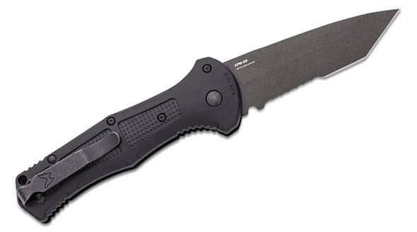 Benchmade Claymore Automatic CPM-D2 Cobalt Black Tanto Combo Blade, Black Grivory Handles