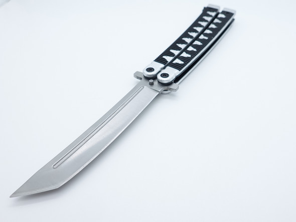 Samurai Style Silver & Black Balisong Butterfly Knife