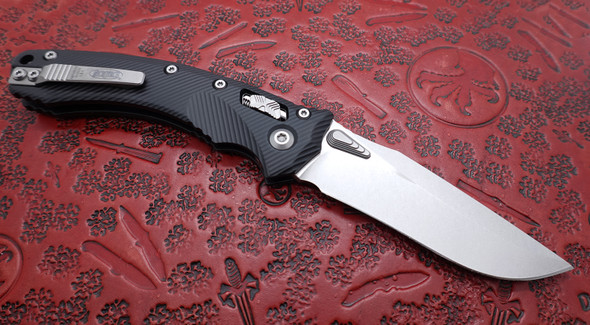 Microtech Amphibian Ram-Lok Black Fluted Aluminum Handle Stonewashed Standard Blade