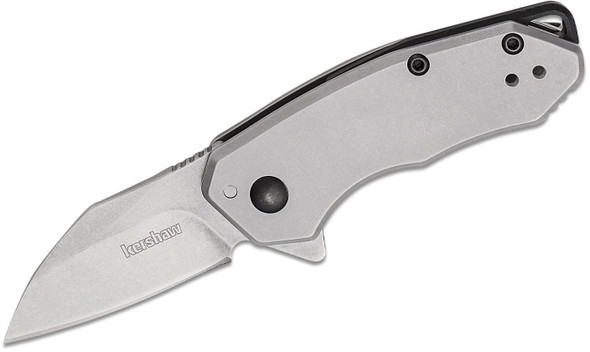 Kershaw Rate Assisted Flipper Knife Stonewashed Wharncliffe Blade, Bead Blasted Stainless Steel Handles, Reversible Clip, Frame Lock