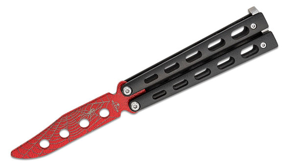Bear & Son Butterfly Trainer 3.15" Red Widow Unsharpened Blade, Black Coated Metal Handles, Latch Lock