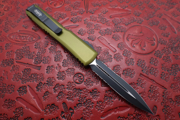 Microtech Ultratech Automatic OTF Black Double Combo Edge Dagger Blade, OD Green Aluminum Handle