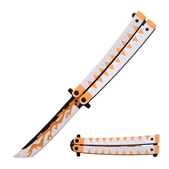 White and Yellow Balisong Butterfly Demon Slayer  Knife