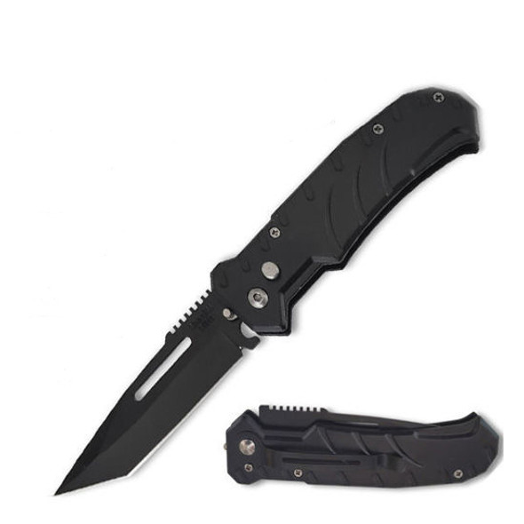 4.5" Closed Black Ballistic Switch Blade Automatic Tanto Blade Knife