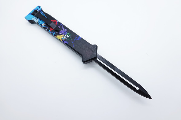 3 D Print Handle JOKER" Black Single Edge Blade OTF Knife Out The Front Limited Edition