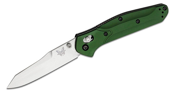 Benchmade 940 Osborne Folding Knife Satin Plain Blade Green Aluminum Handle AXIS/Crossbar Lock