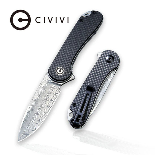 CIVIVI Elementum Flipper Knife Carbon Fiber & G10 Handle (2.96" Damascus Blade)