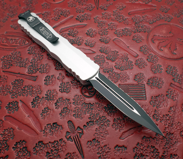 Microtech Dirac Clear Natural Handle Double Edge Tactical Black Full Serrated and Standard Edge Blade