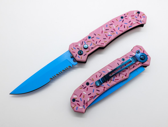SweetSlice Sprinkles Desert Specter Automatic Knife - Pink with Blue Blade