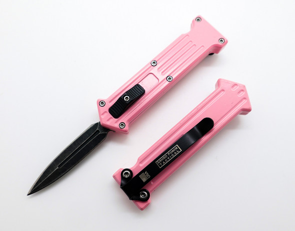 Mini Joker Style OTF Automatic Tactical Pink Double Edge Stonewash Standard Blade