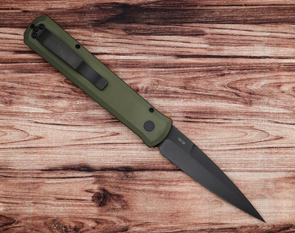 Pro-Tech Godfather Automatic Knife – Green Aluminum Handle with Black DLC Blade