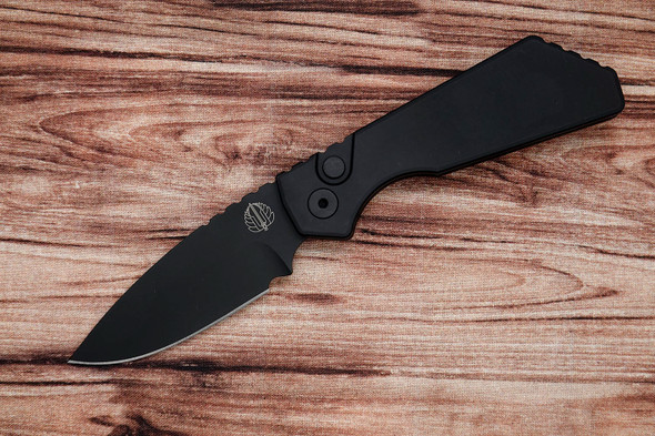 Pro-Tech Strider PT203 Automatic Knife – Black DLC Drop Point Blade with Black Aluminum Handle