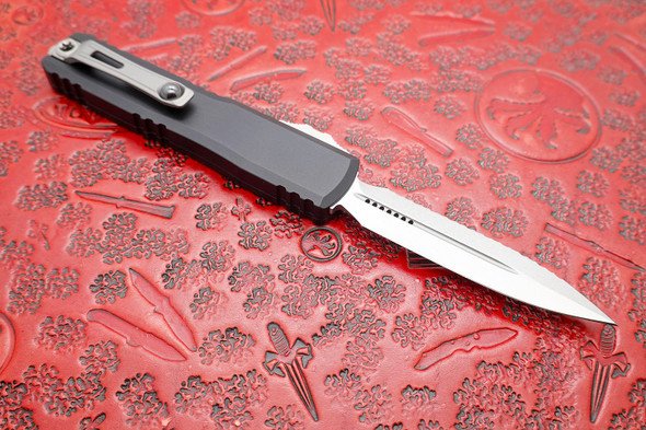 Microtech Ultratech ZBP (Zero Blade Play) OTF Automatic Knife - D/E Fully Serrated (Black Handle, Stonewashed Blade)