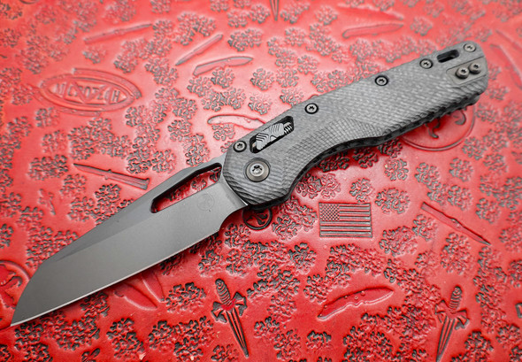 Microtech Signature Series MSI RAM-LOK Manual Folding Knife Black DLC Modified Sheepsfoot Plain Blade, Fluted Carbon Fiber Handles, AXIS/Crossbar Lock