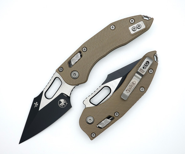 Microtech Stitch RAM-LOK Manual Folding Knife – Fluted Tan G-10, Two-Tone Black Blade