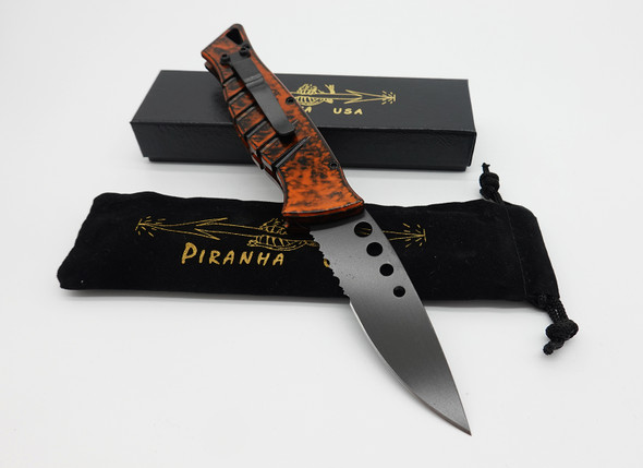 Piranha Amazon Automatic Knife Orange Tactical Serrated