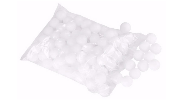 Clear plastic bag of 100 white T4E .50 cal training rounds with several rounds spilling out for scale. Clear plastic bag of 100 white T4E .50 cal training rounds with several rounds spilling out for scale.