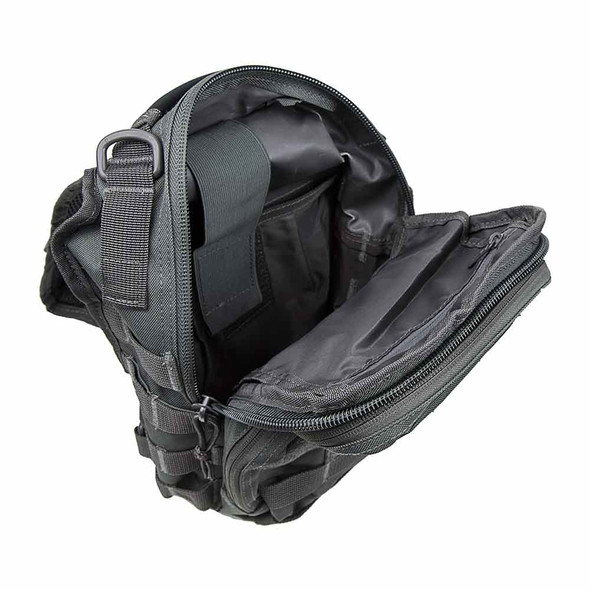 Interior view of the VISM Utility Bag with open main compartment and organizing pockets