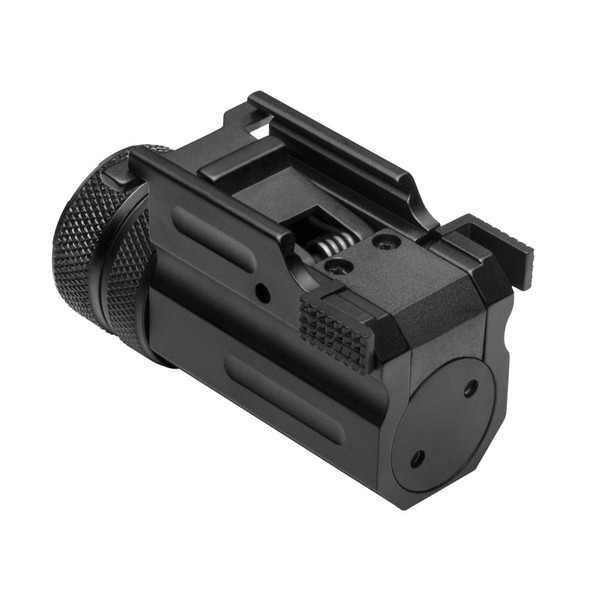 Rear view of Vism Compact Laser showing adjustment knobs and KeyMod slot