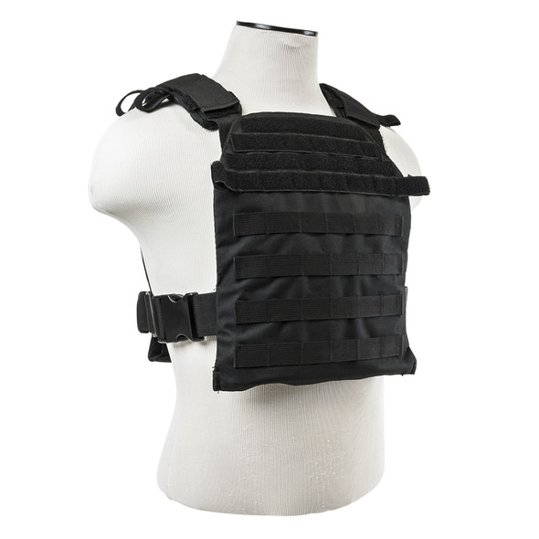 Angled front side view of the carrier showing side buckles and strap adjustments