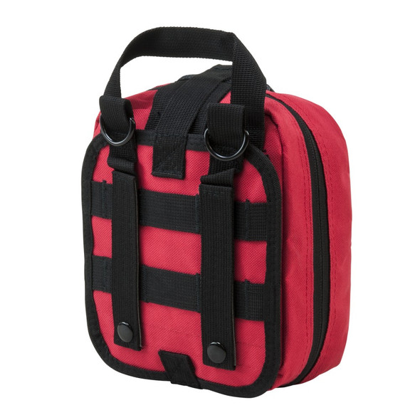 Rear view of red EMT pouch showing MOLLE straps and metal D-rings