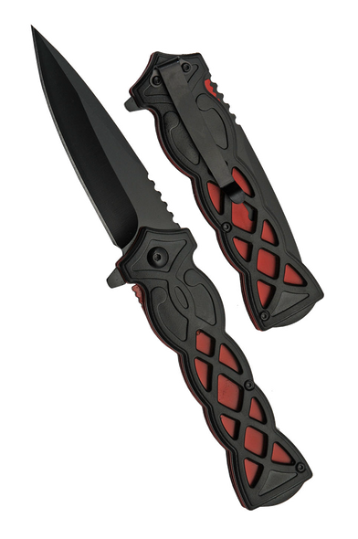 Dual view of the CN300517 knife (open and closed) highlighting textured grip and pocket clip.