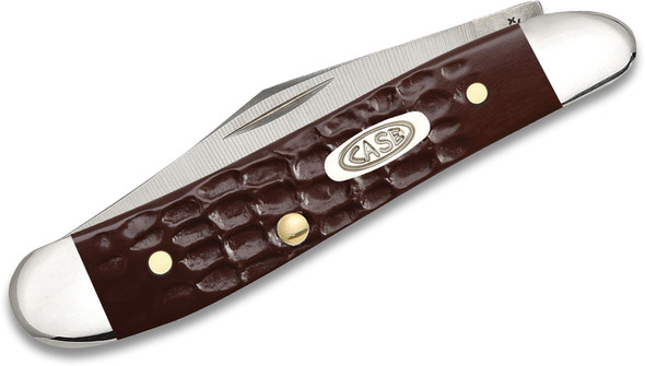 Closed view of the knife showing Case oval shield and polished bolsters.
