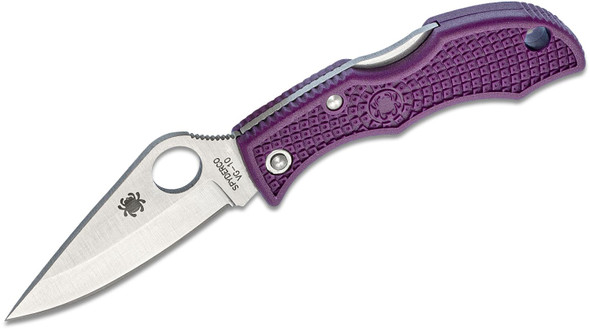 Spyderco Ladybug 3 knife open with satin VG10 blade and purple FRN handle